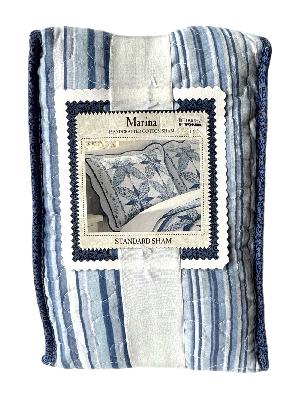 Marina Blue White Quilted Floral Patchwork Standard Pillow Shams Coastal Cottage
